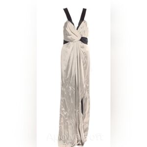 □$5,500 J. MENDEL SILK LINED SATIN GOLDEN NEUTRALS RUNWAY GOWN US 10 L